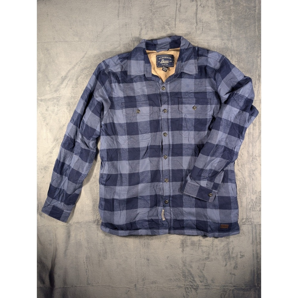 G.H. Bass & Co. Men's Blue Plaid Flannel Lined Button Up Shirt Jacket Size Large